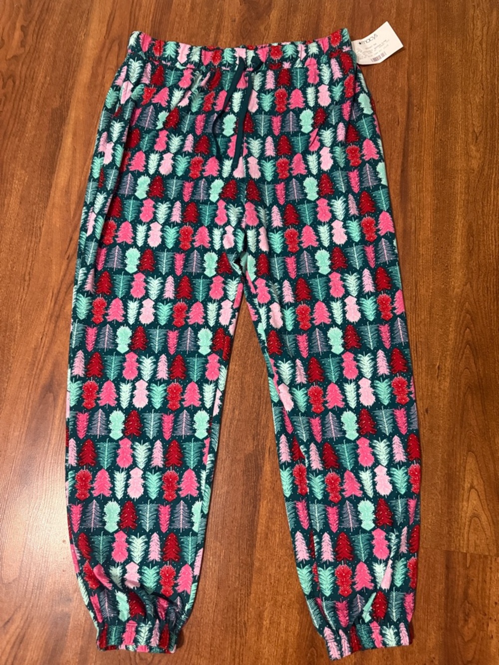 Women’s Printed Fleece Pajama Pants - Teal, Pink & Red